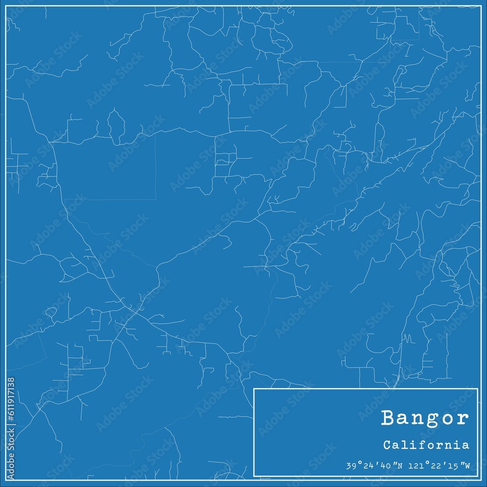 Blueprint US city map of Bangor, California.