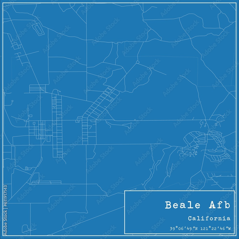 Fototapeta premium Blueprint US city map of Beale Afb, California.