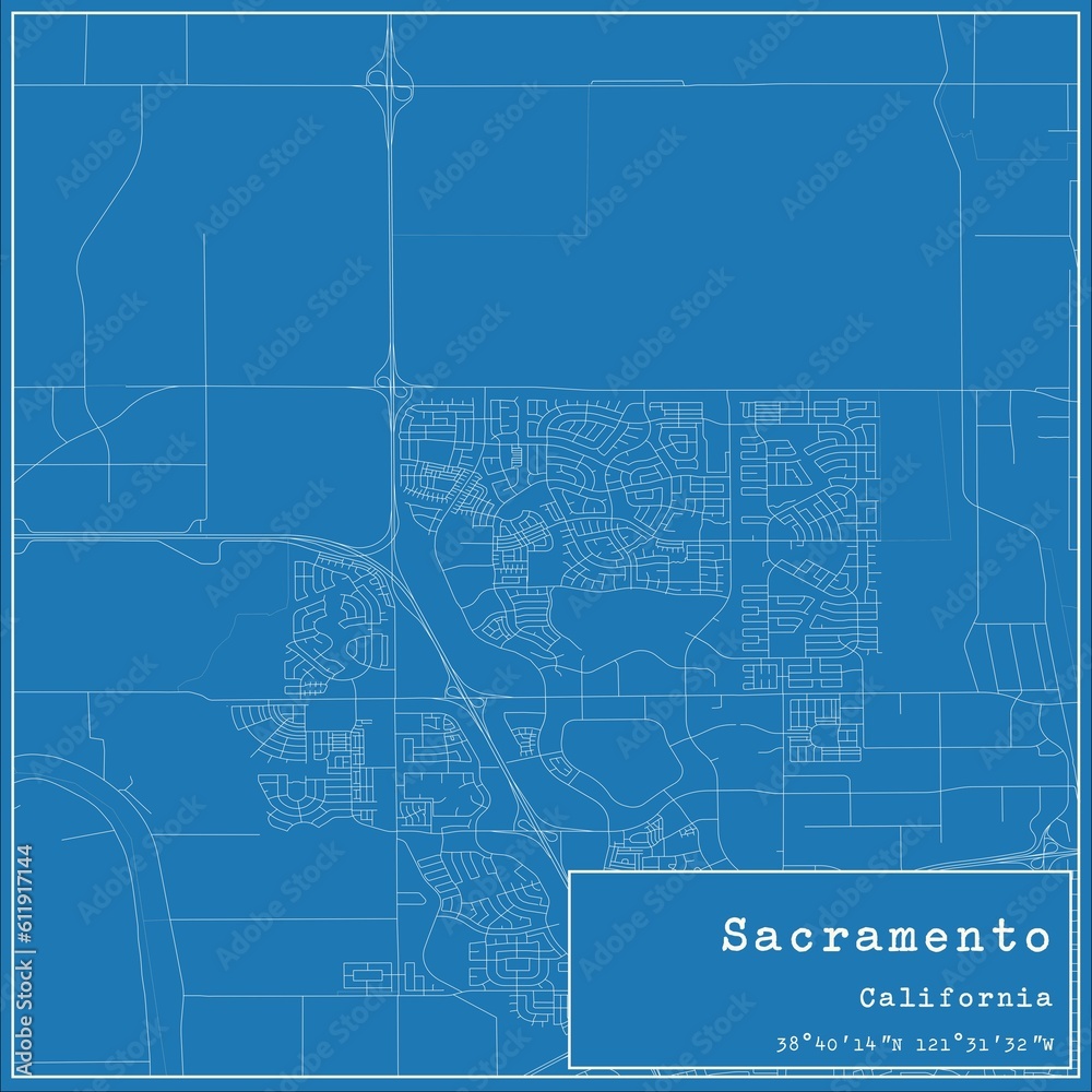 Fototapeta premium Blueprint US city map of Sacramento, California.
