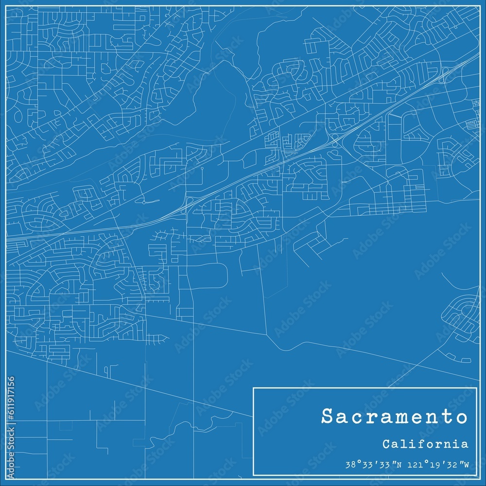 Blueprint US city map of Sacramento, California. Blueprint US city map of Sacramento, California.