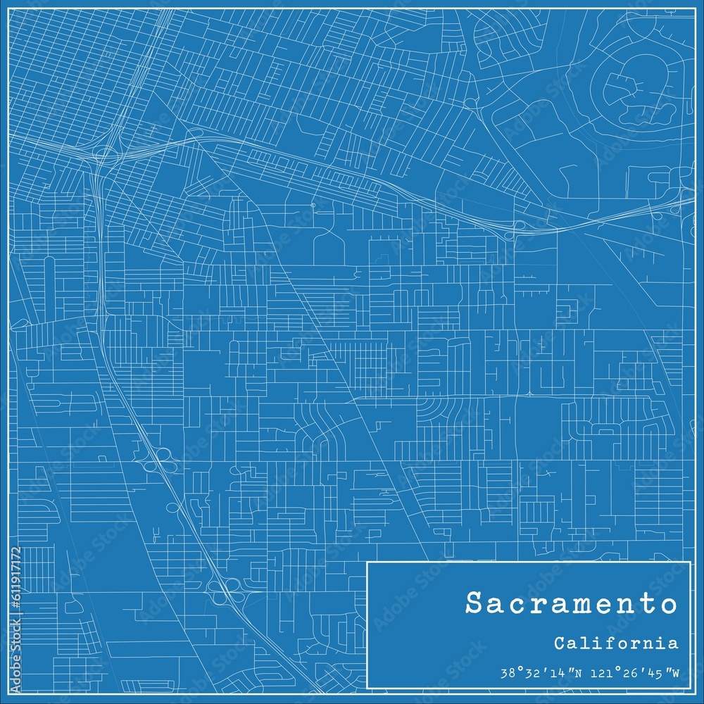 Blueprint US city map of Sacramento, California. - obrazy, fototapety, plakaty 