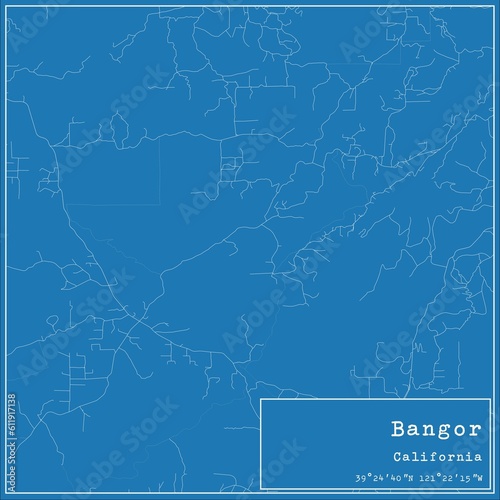 Blueprint US city map of Bangor, California.