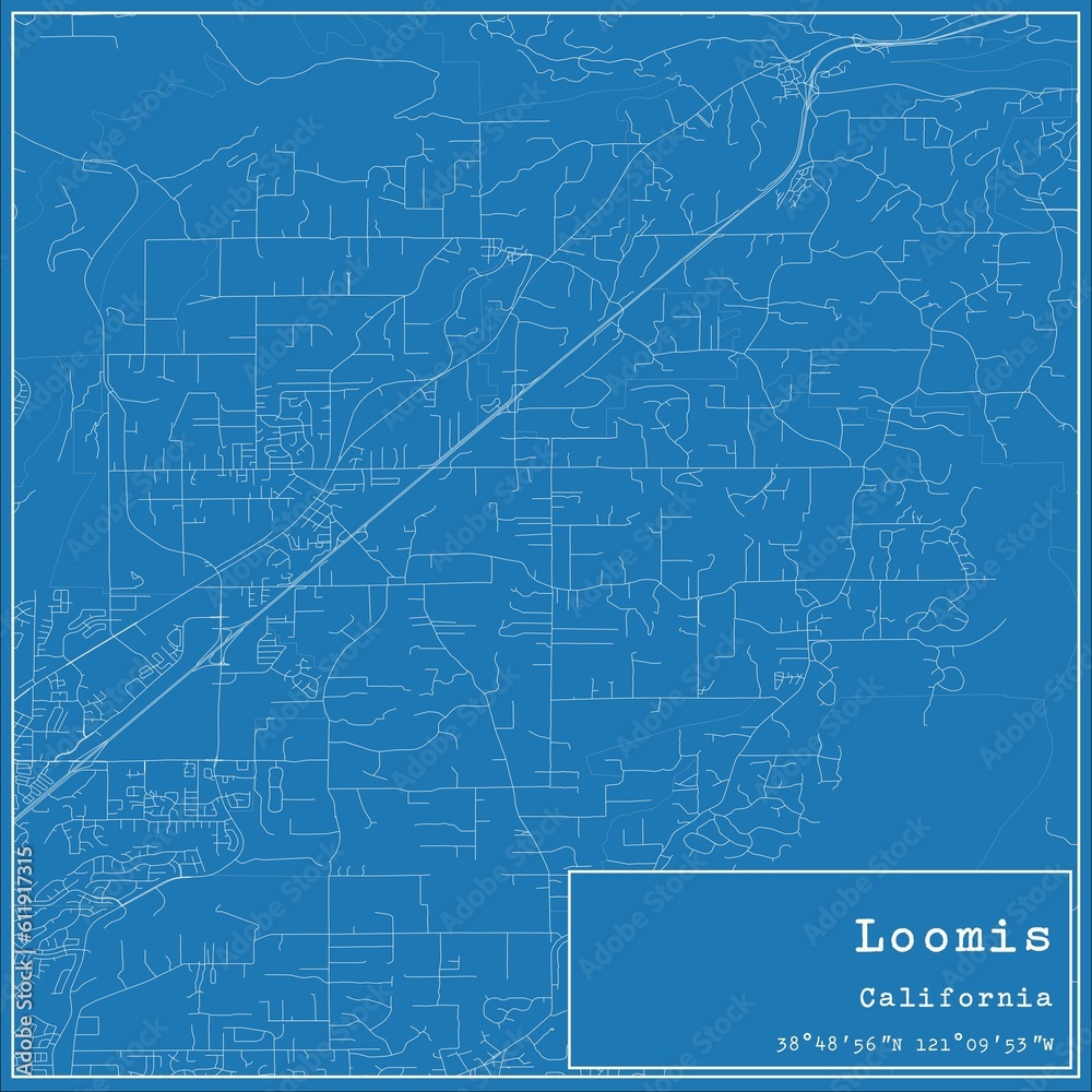 Blueprint US city map of Loomis, California.