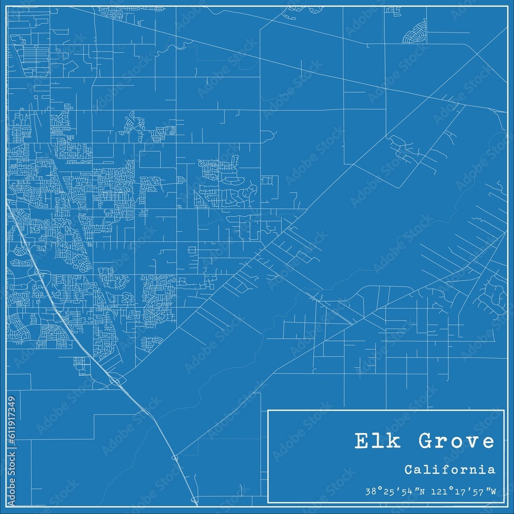 Blueprint US city map of Elk Grove, California.
