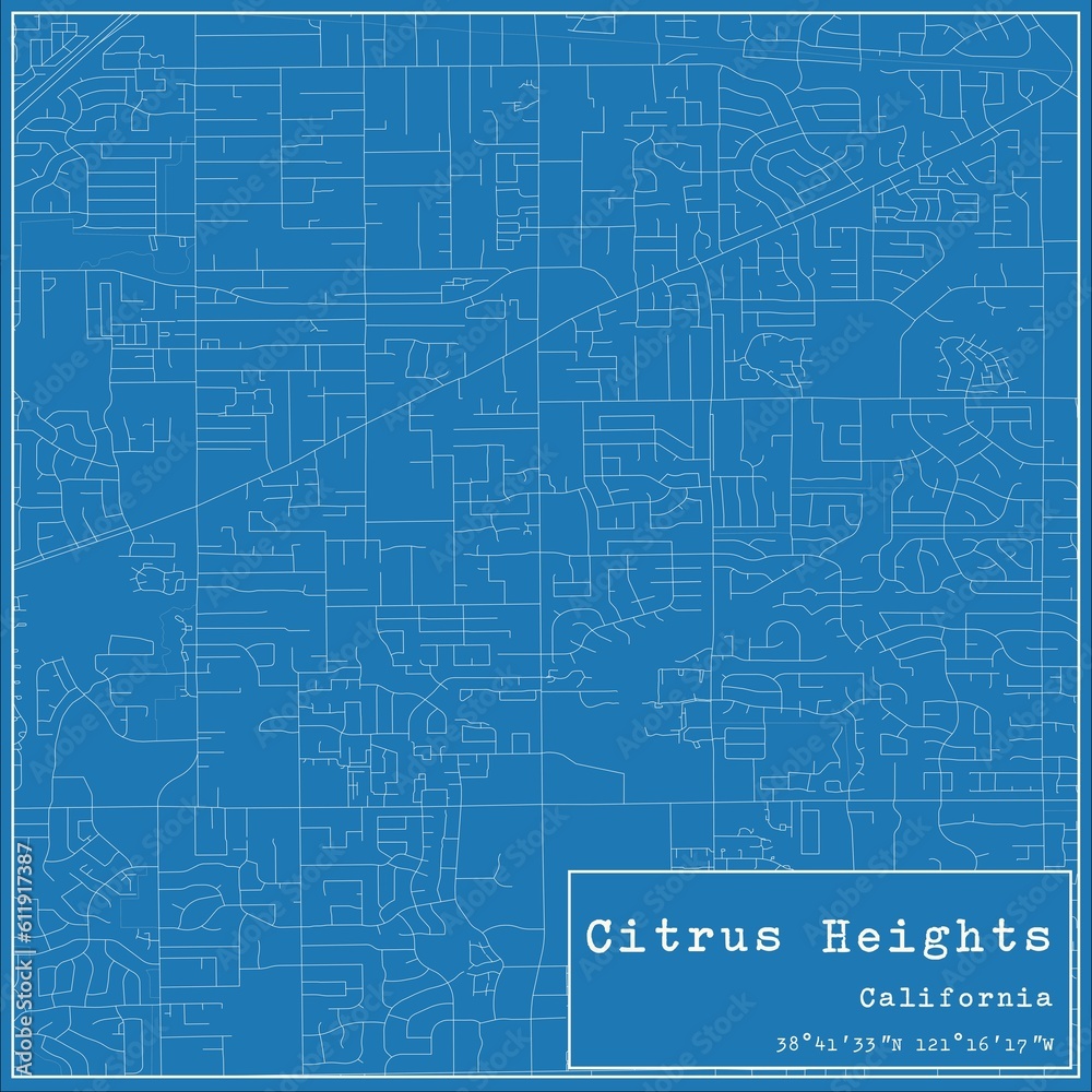 Blueprint US city map of Citrus Heights, California.