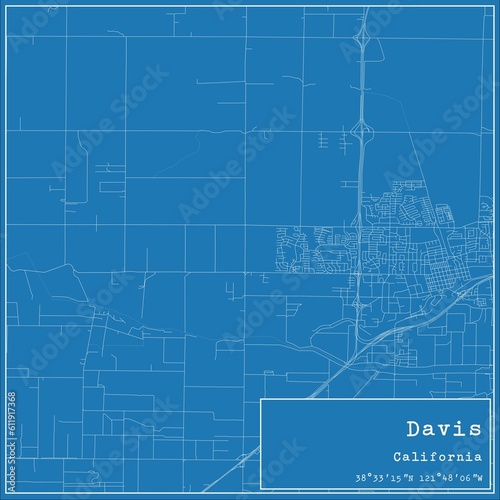 Blueprint US city map of Davis, California.
