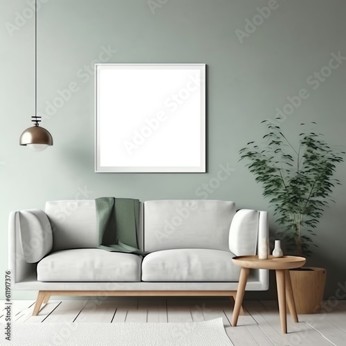 blank frame mockup on the wall in the cozy living room