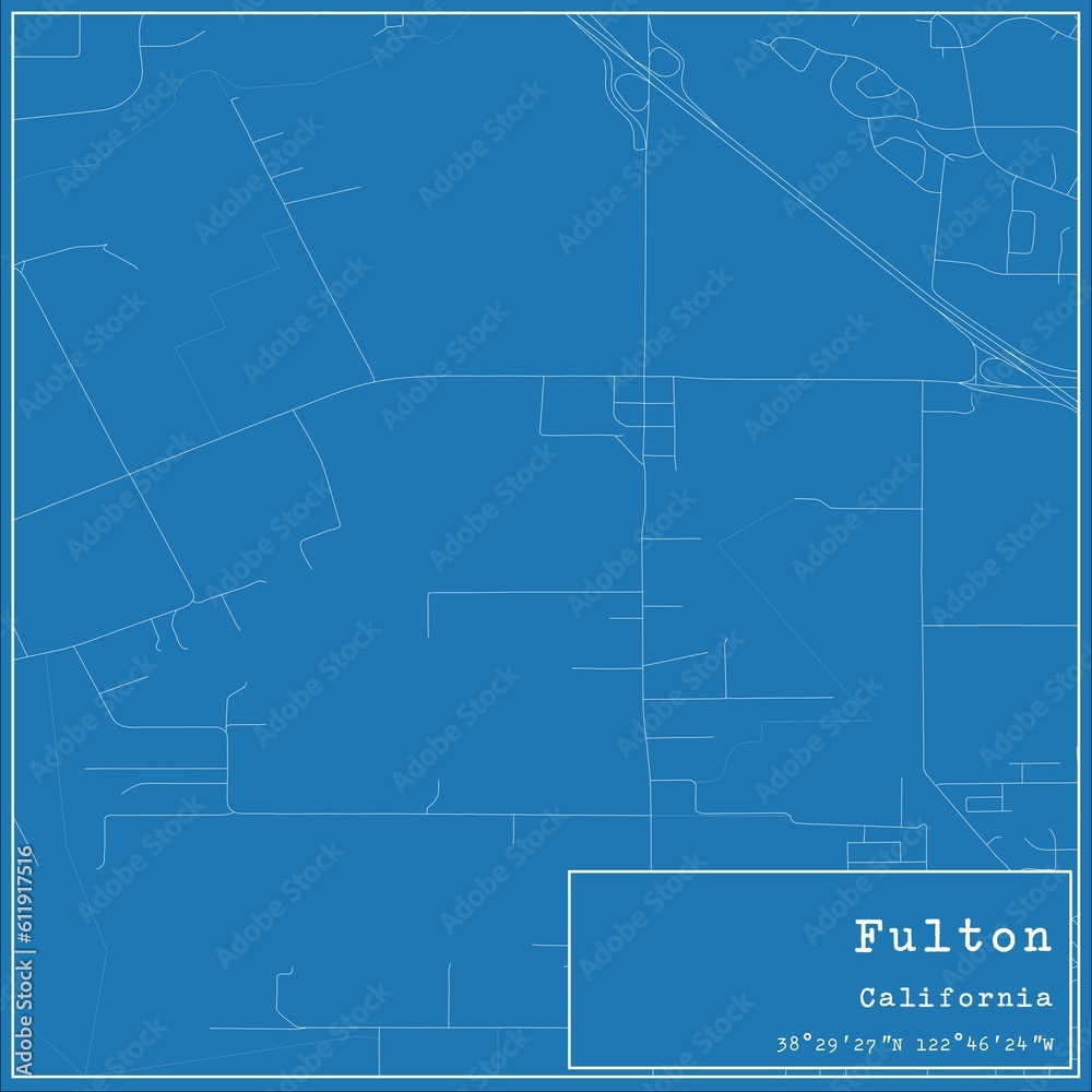 Blueprint US city map of Fulton, California.