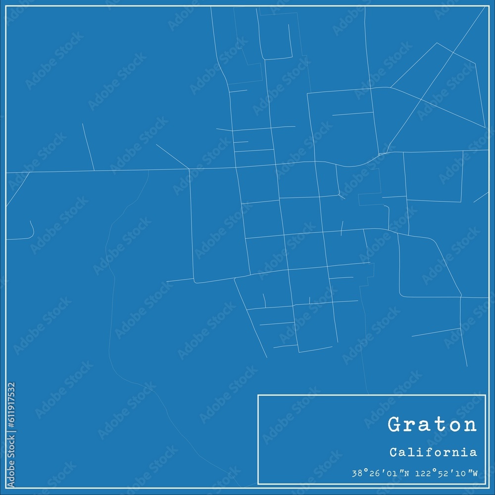 Blueprint US city map of Graton, California.