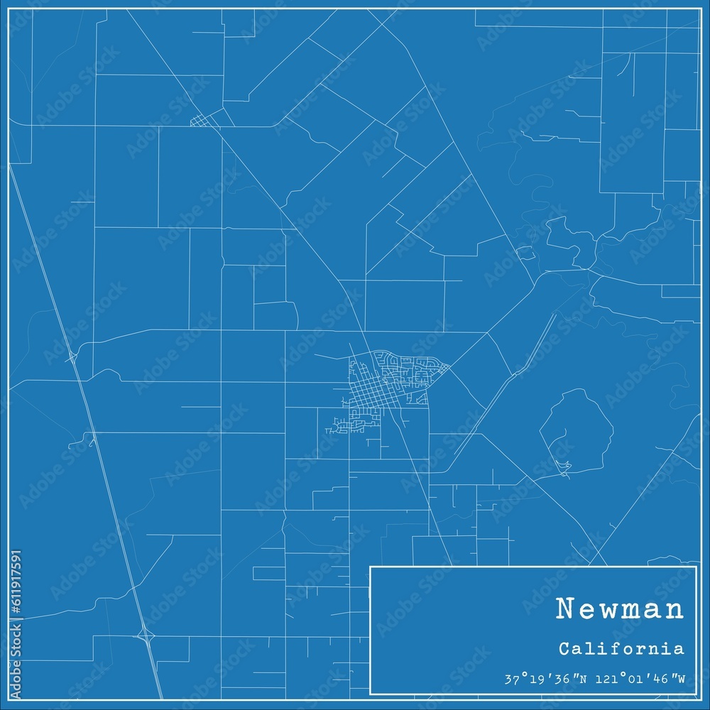 Blueprint US city map of Newman, California.