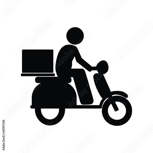 Food delivery man with motorcycle silhouette vector art illustration.