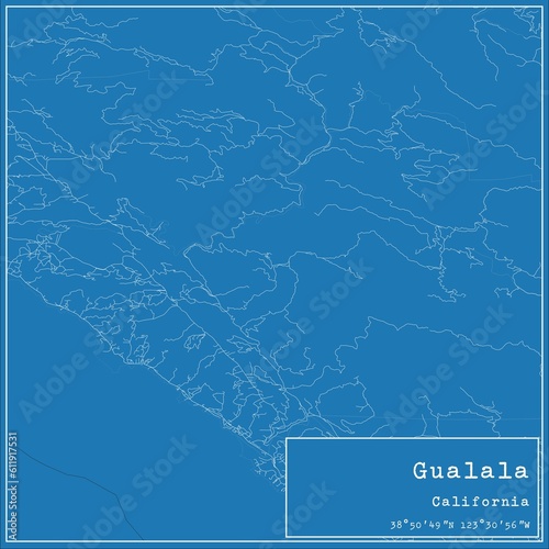Blueprint US city map of Gualala, California.