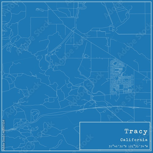 Blueprint US city map of Tracy, California. photo