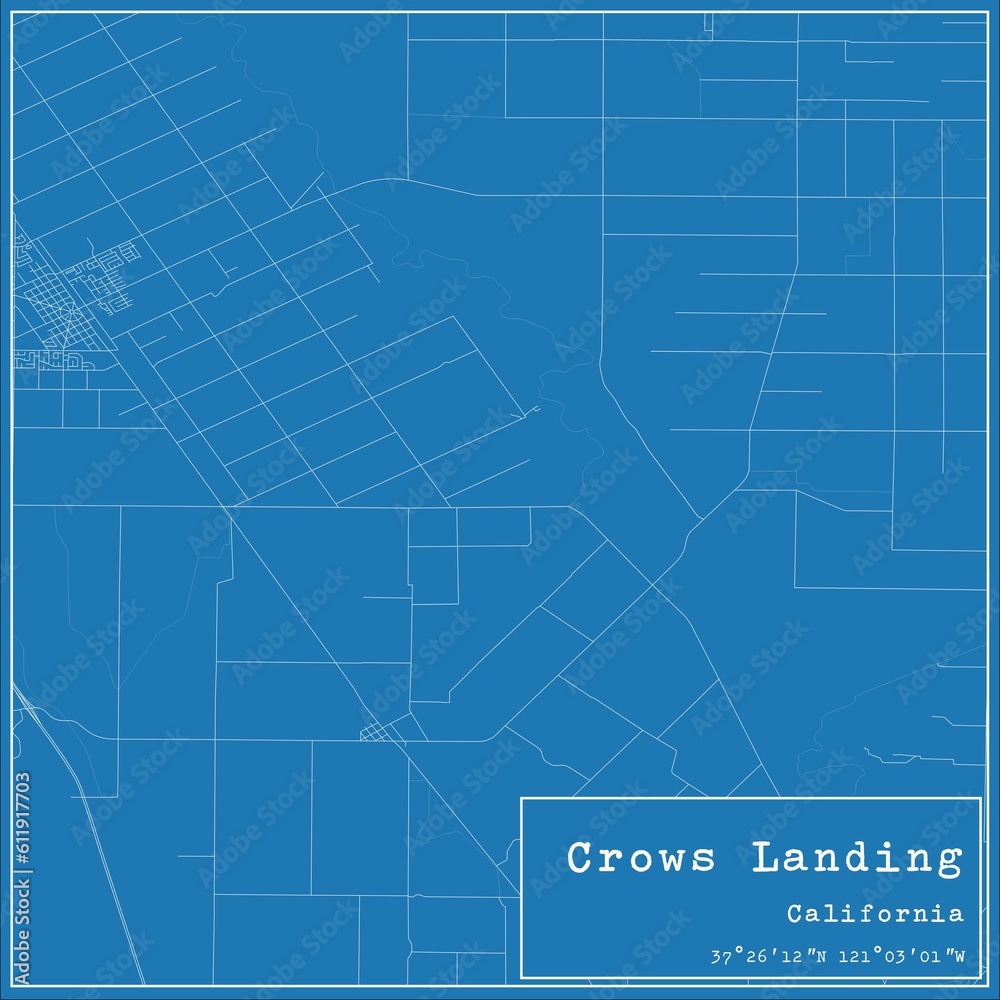 Blueprint US city map of Crows Landing, California.