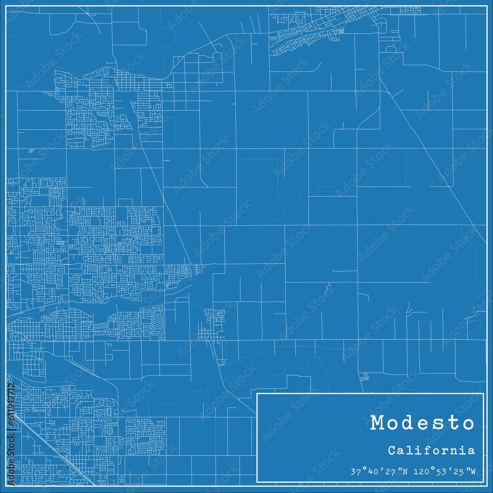Fototapeta premium Blueprint US city map of Modesto, California.