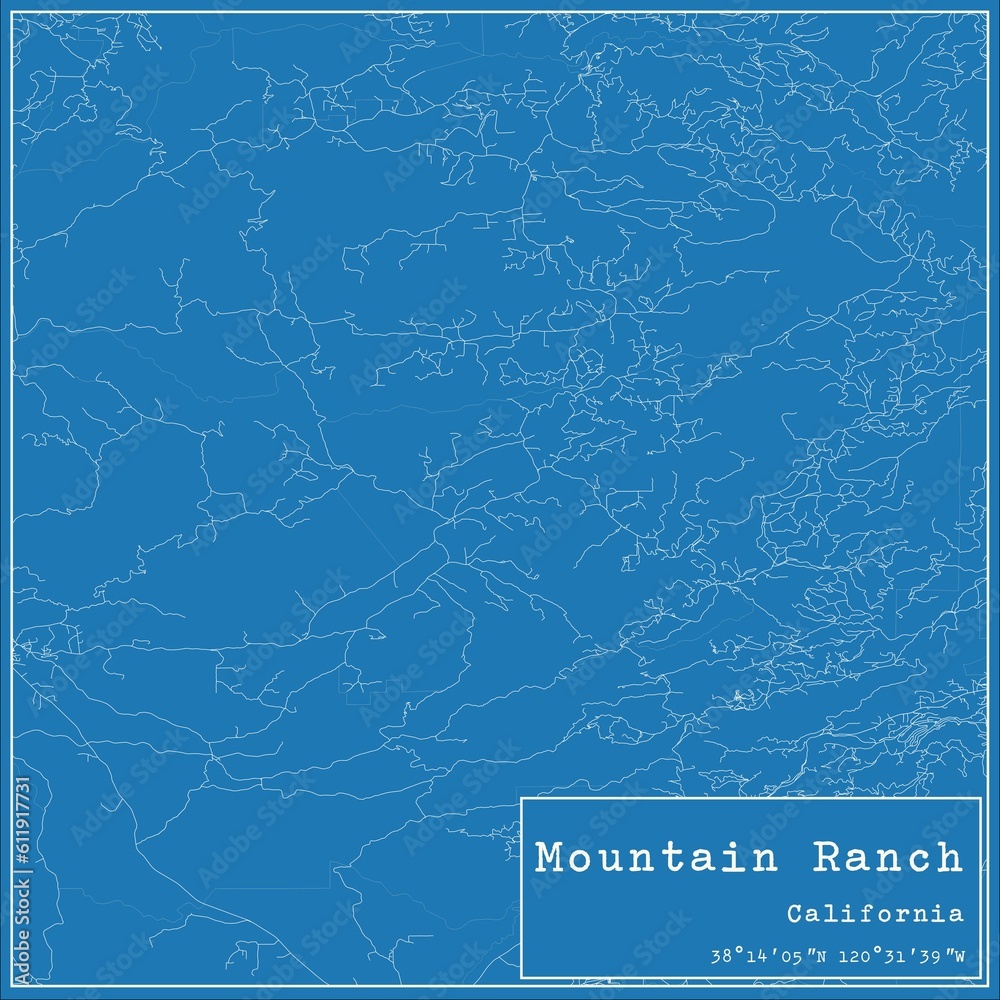 Blueprint US city map of Mountain Ranch, California.
