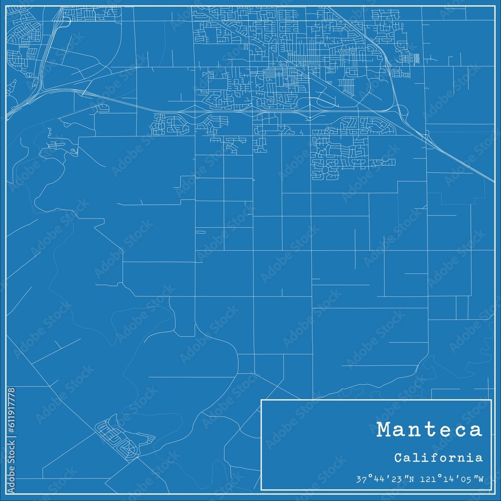 Blueprint US city map of Manteca, California.