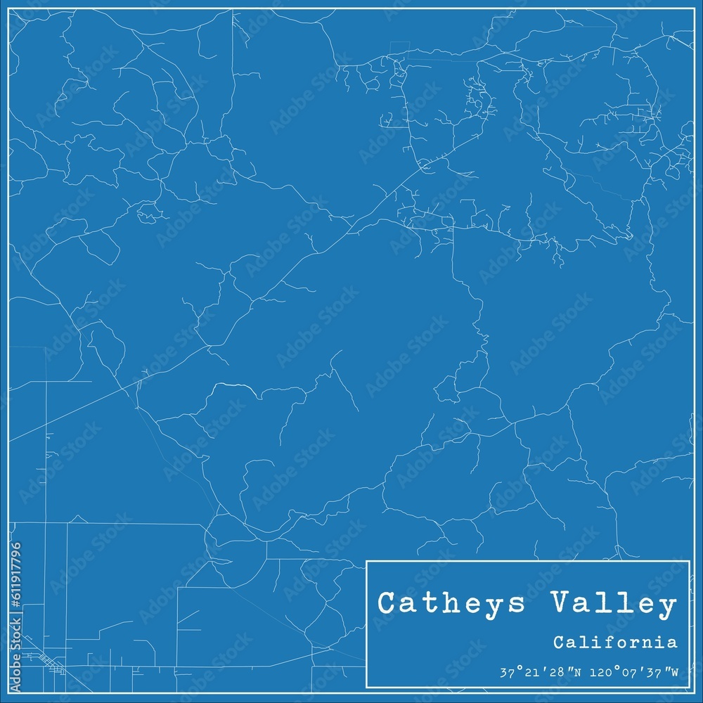 Blueprint US city map of Catheys Valley, California.