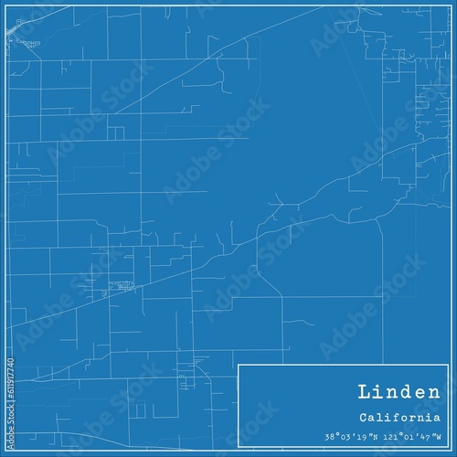 Blueprint US city map of Linden, California.