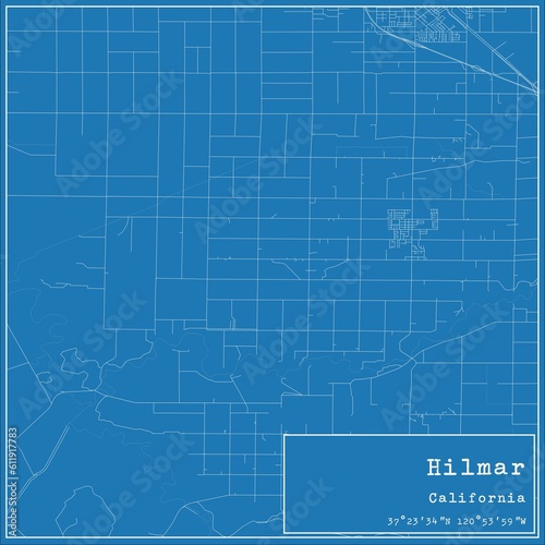 Blueprint US city map of Hilmar, California.