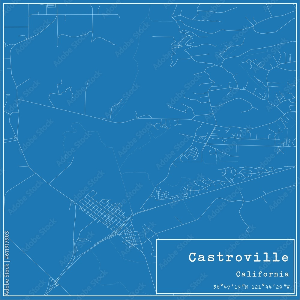Blueprint US city map of Castroville, California.