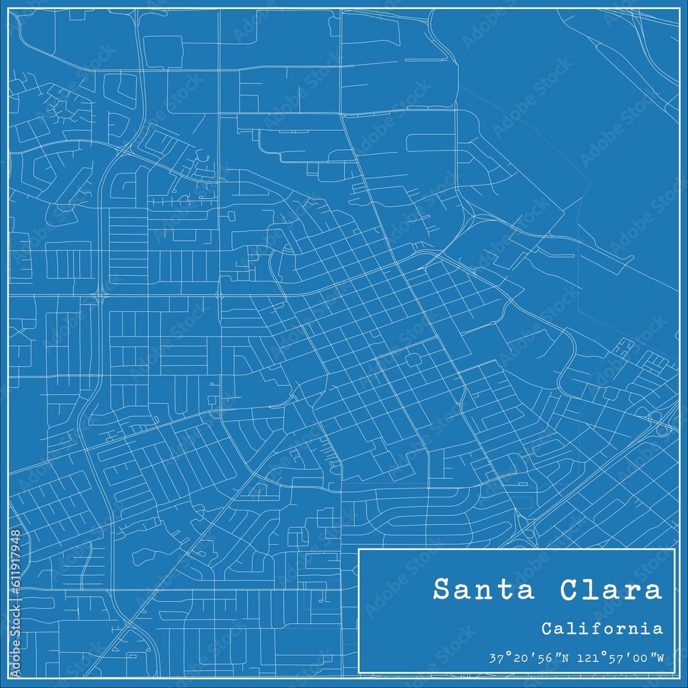 Blueprint US city map of Santa Clara, California.