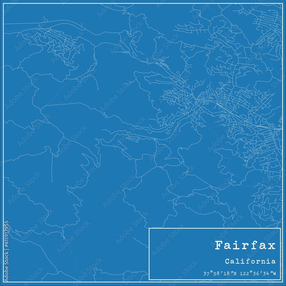 Blueprint US city map of Fairfax, California.