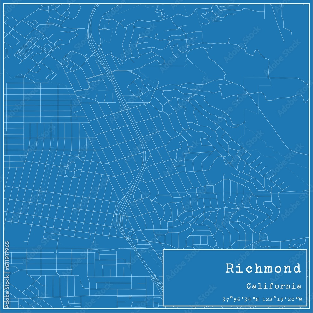 Blueprint US city map of Richmond, California.