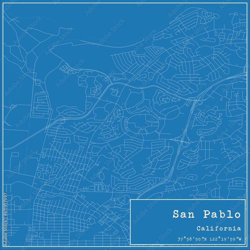 Blueprint US city map of San Pablo, California.