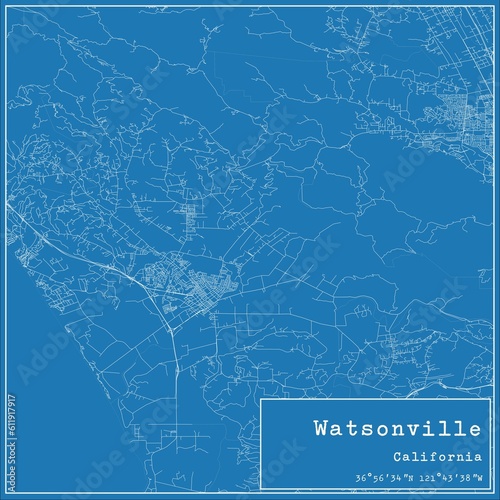 Blueprint US city map of Watsonville, California. photo