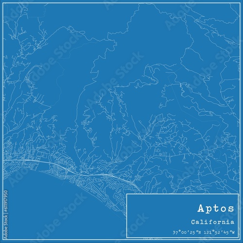 Blueprint US city map of Aptos  California.