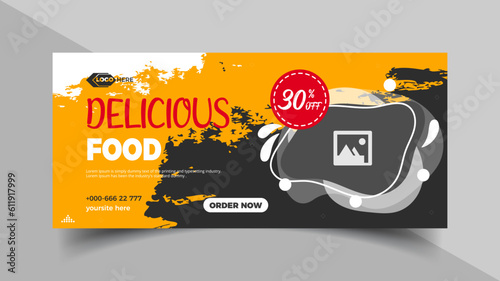 Super delicious fast food Facebook Cover banner template. Food banner or poster design for online business marketing. Perfect for business branding, web ads, social media ads, social media posts.