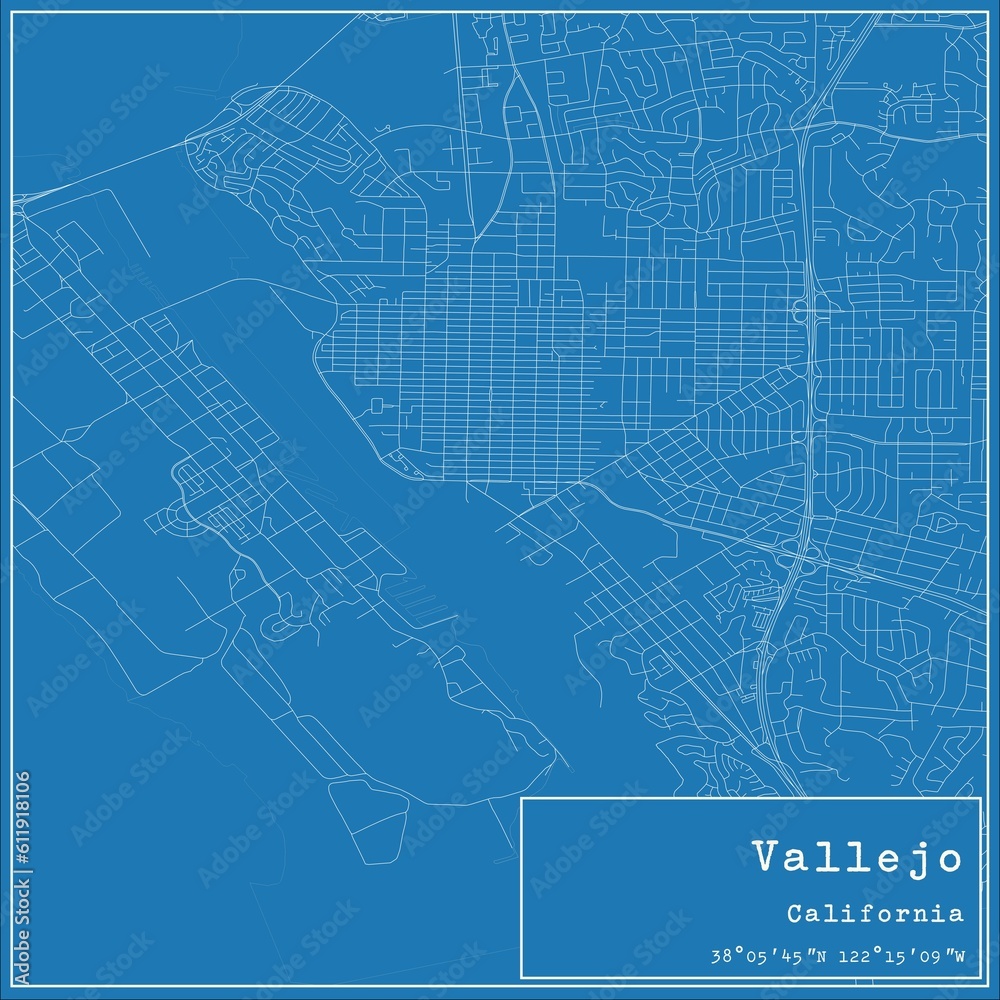 Fototapeta premium Blueprint US city map of Vallejo, California.
