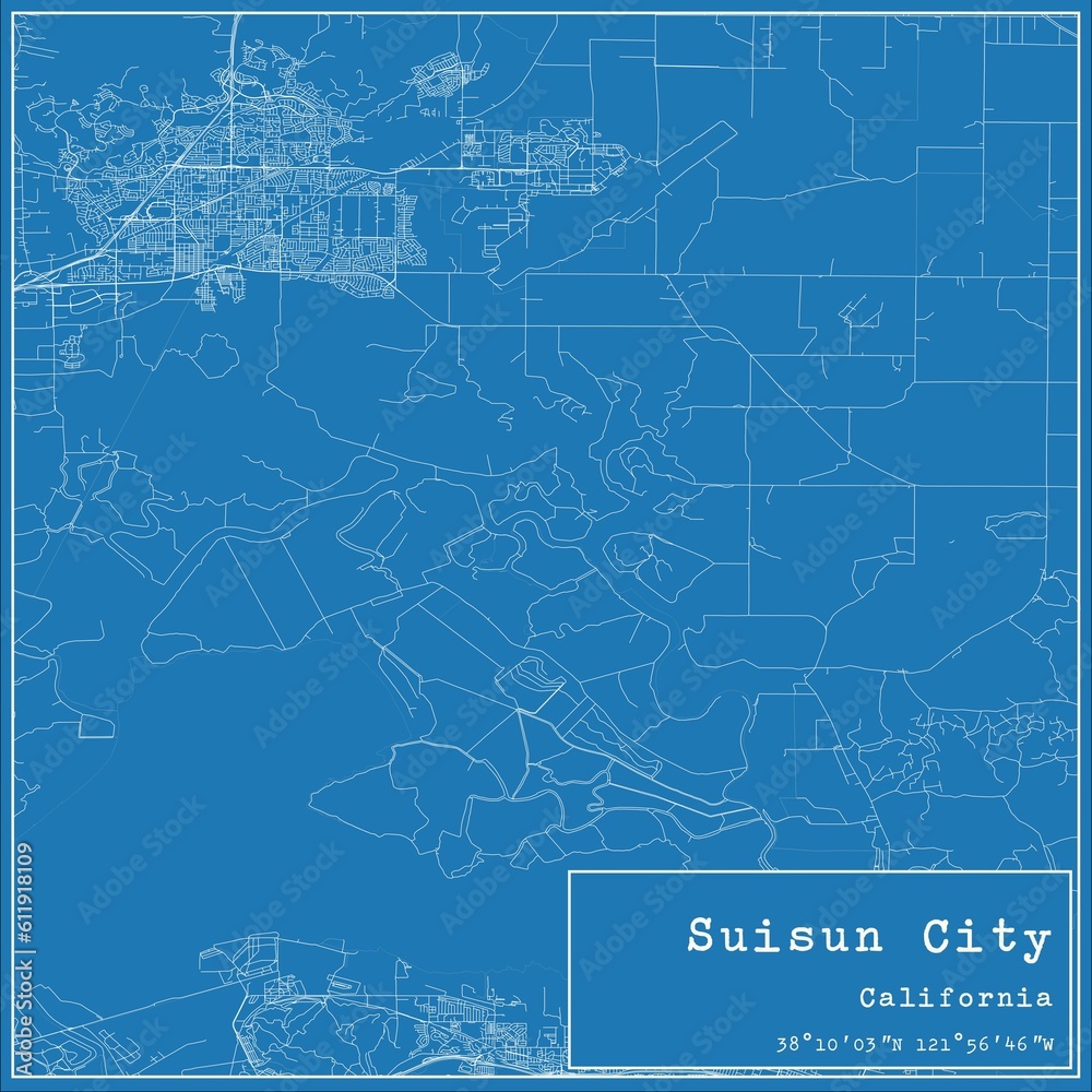 Blueprint US city map of Suisun City, California.