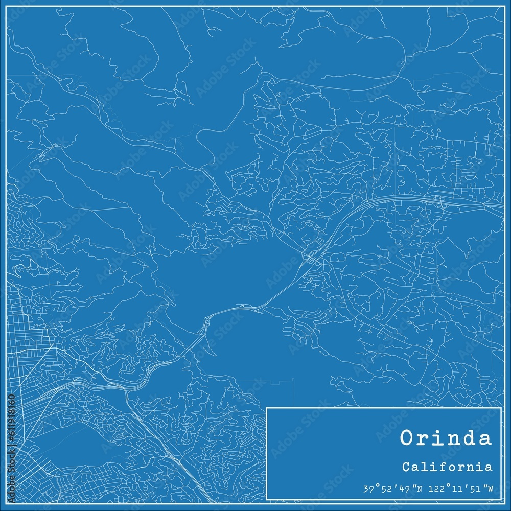 Blueprint US city map of Orinda, California. - obrazy, fototapety, plakaty 