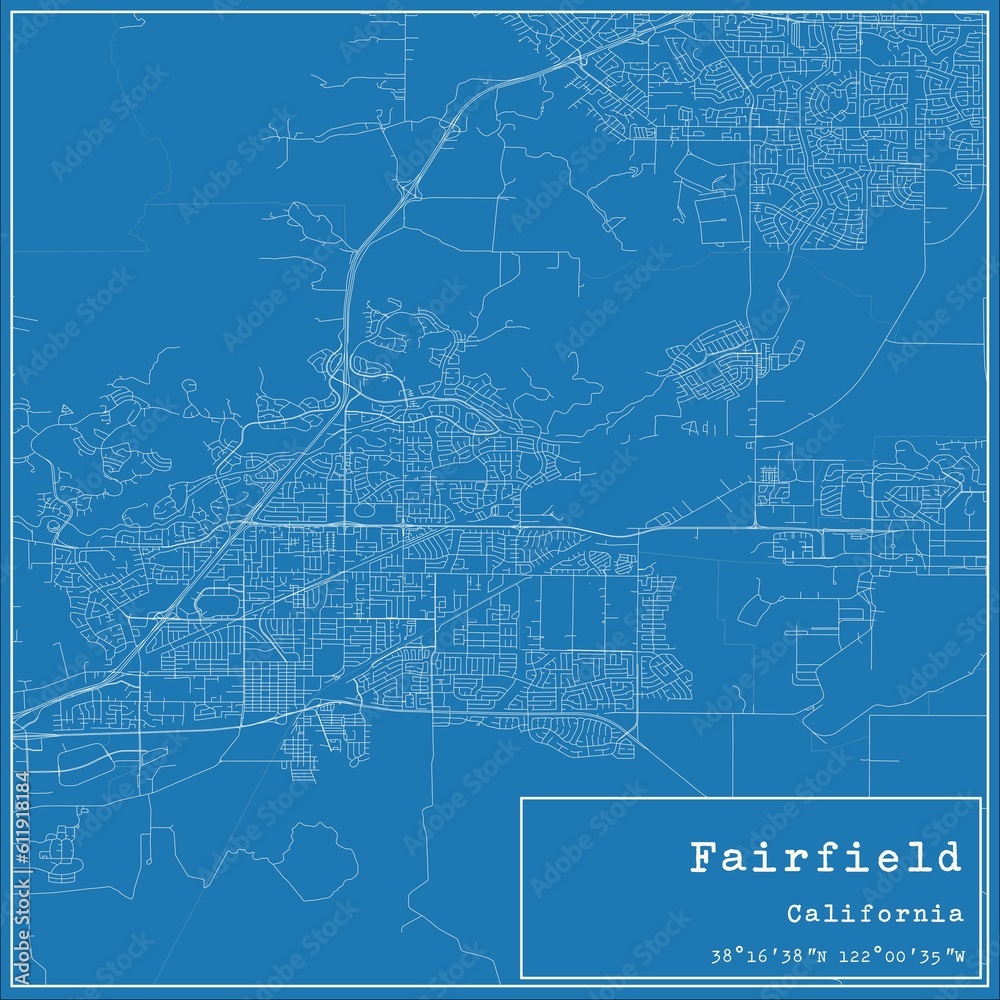 Blueprint US city map of Fairfield, California. Blueprint US city map of Fairfield, California.