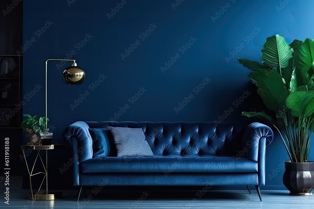 Obraz premium Set of Sofa with blue background along with lamp