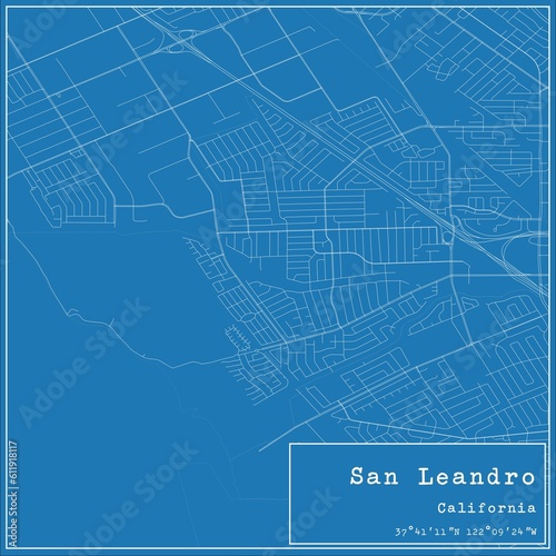 Blueprint US city map of San Leandro, California. photo