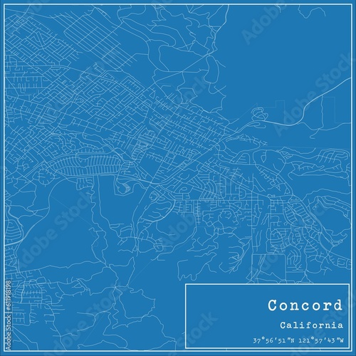 Blueprint US city map of Concord, California.
