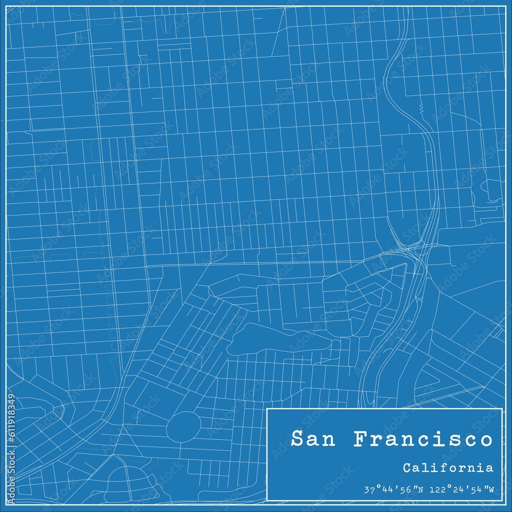 Blueprint US city map of San Francisco, California. - obrazy, fototapety, plakaty 
