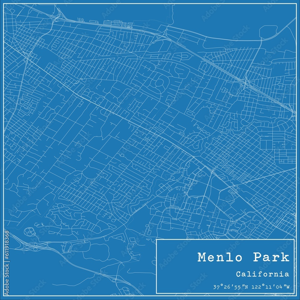 Blueprint US city map of Menlo Park, California.