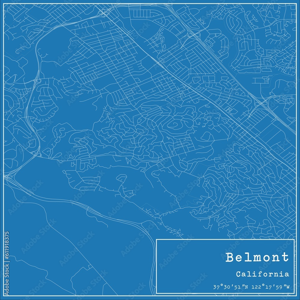 Blueprint US city map of Belmont, California.