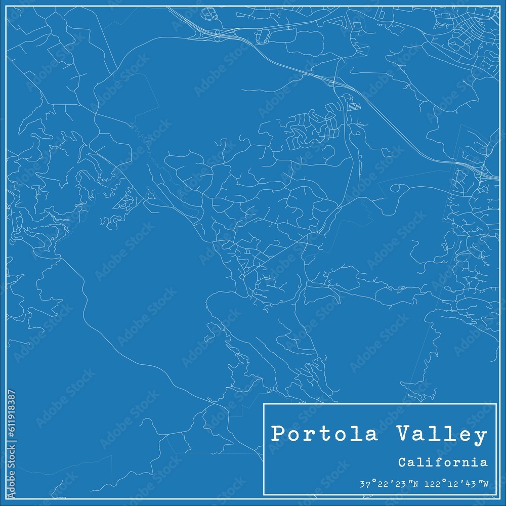 Blueprint US city map of Portola Valley, California.