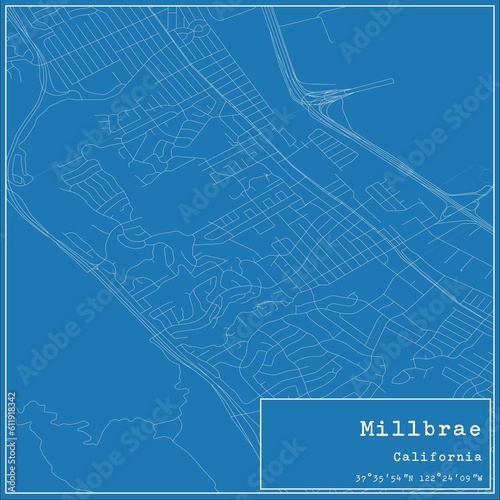 Blueprint US city map of Millbrae, California. photo