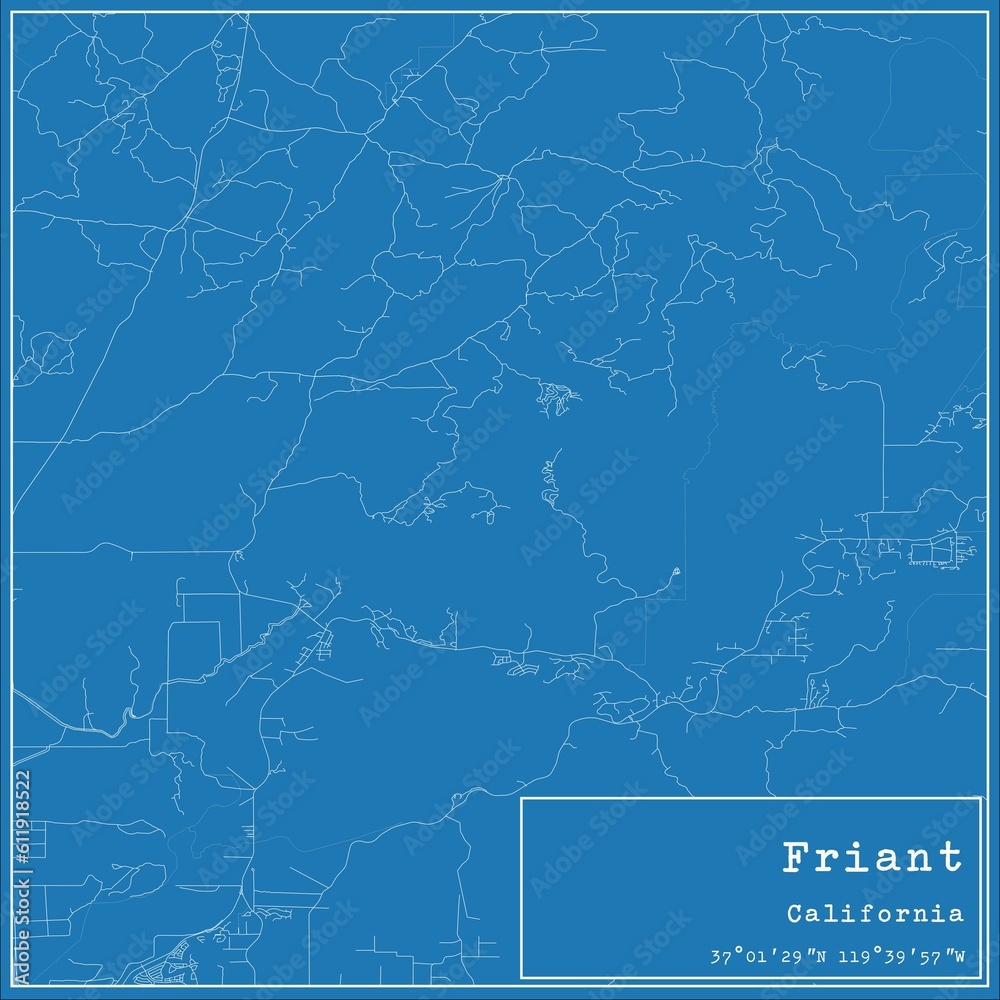 Blueprint US city map of Friant, California.