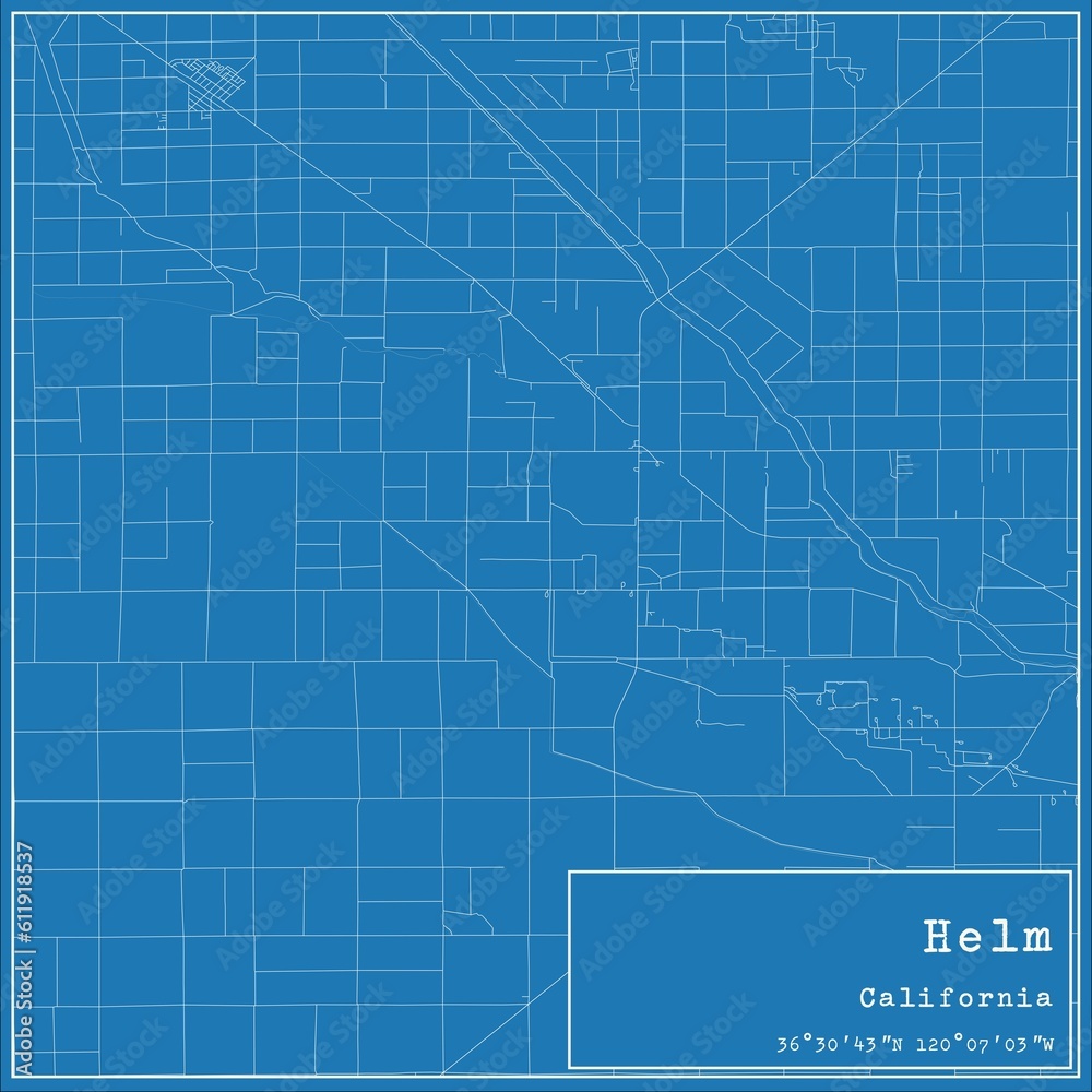 Blueprint US city map of Helm, California.