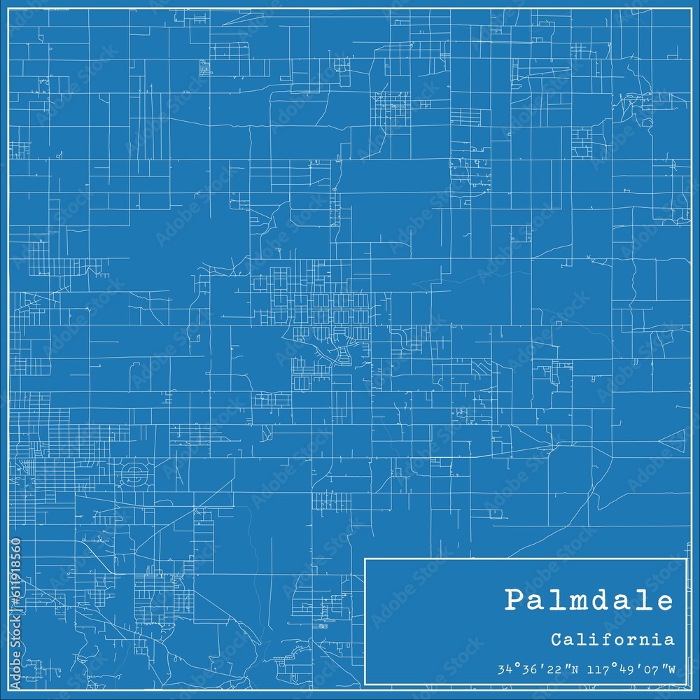 Blueprint US city map of Palmdale, California.