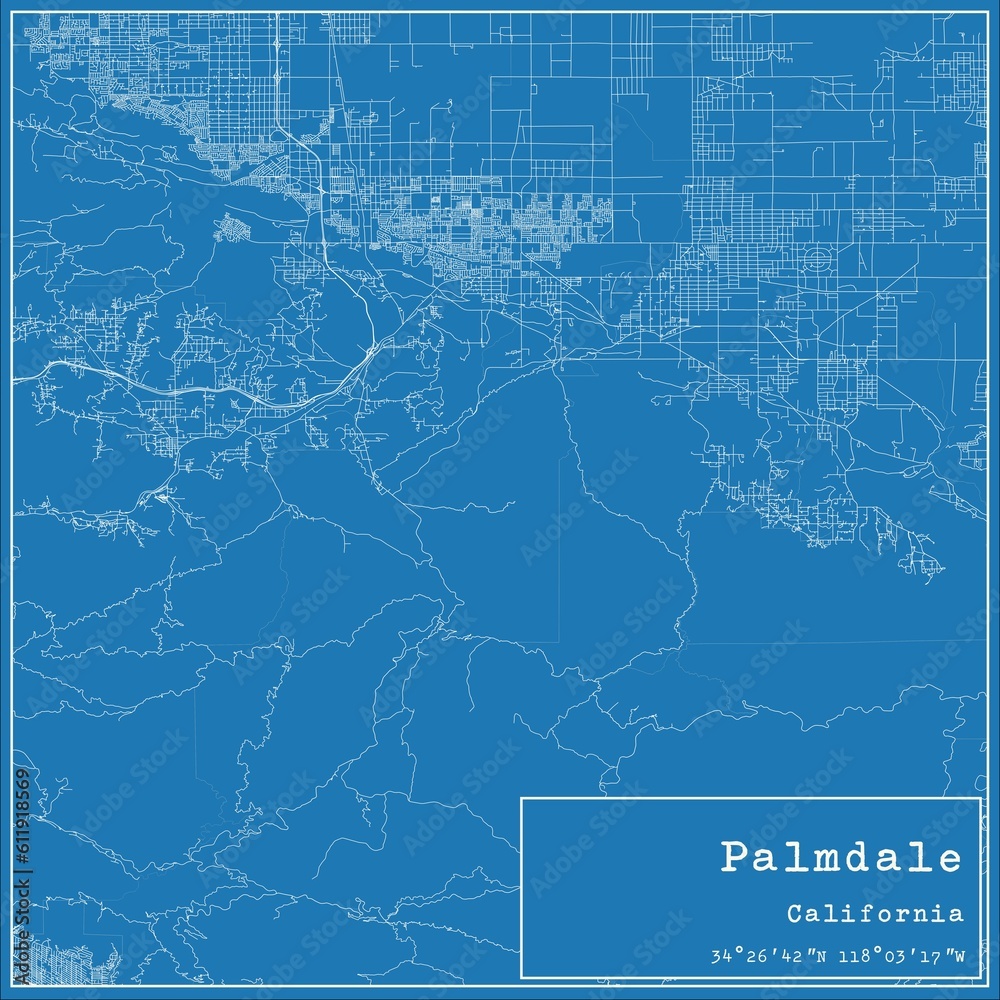 Blueprint US city map of Palmdale, California.