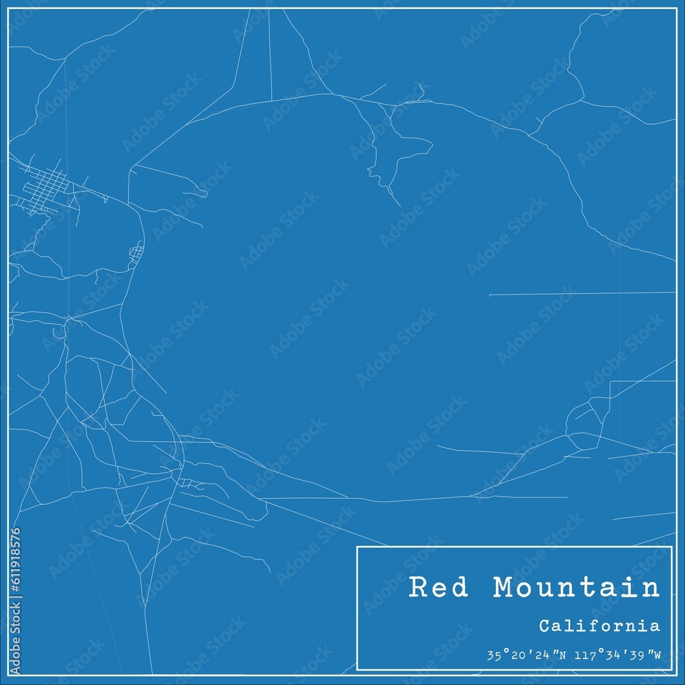 Blueprint US city map of Red Mountain, California.