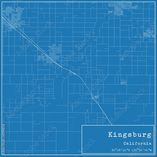 Blueprint US city map of Kingsburg, California.